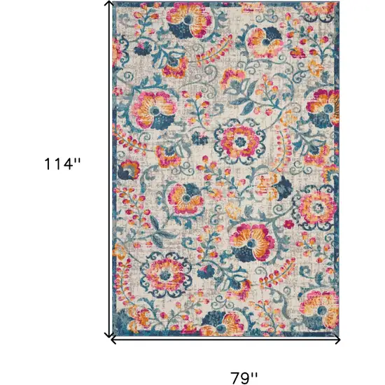 Ivory And Blue Floral Area Rug Photo 8