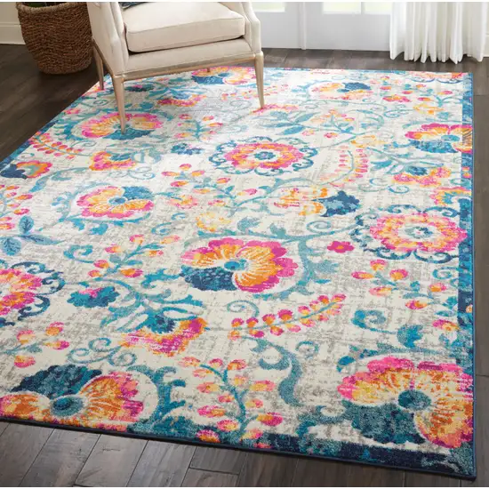 Ivory Floral Dhurrie Area Rug Photo 4