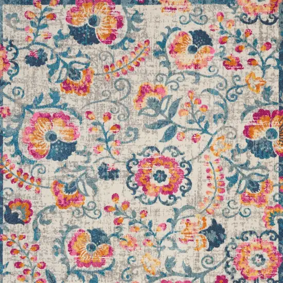 Ivory And Blue Floral Area Rug Photo 5