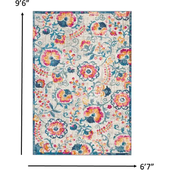 Ivory and Blue Floral Vines Area Rug Photo 4