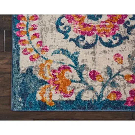 Ivory and Blue Floral Vines Area Rug Photo 2