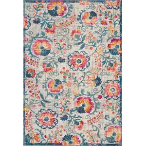 Photo of Ivory and Blue Floral Vines Area Rug