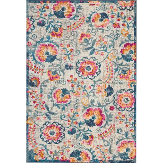 Ivory and Blue Floral Vines Area Rug Photo 1