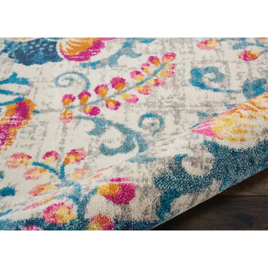 Ivory And Blue Floral Area Rug Photo 3