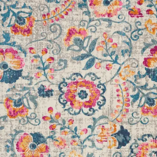 Ivory And Blue Floral Area Rug Photo 4