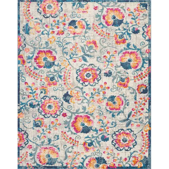 Ivory Floral Dhurrie Area Rug Photo 1