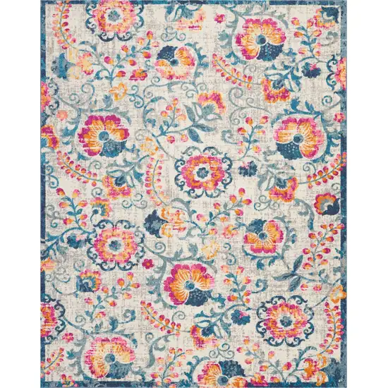 Ivory and Blue Floral Vines Area Rug Photo 1