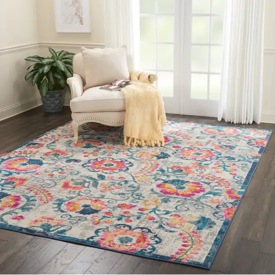 Ivory And Blue Floral Area Rug Photo 6