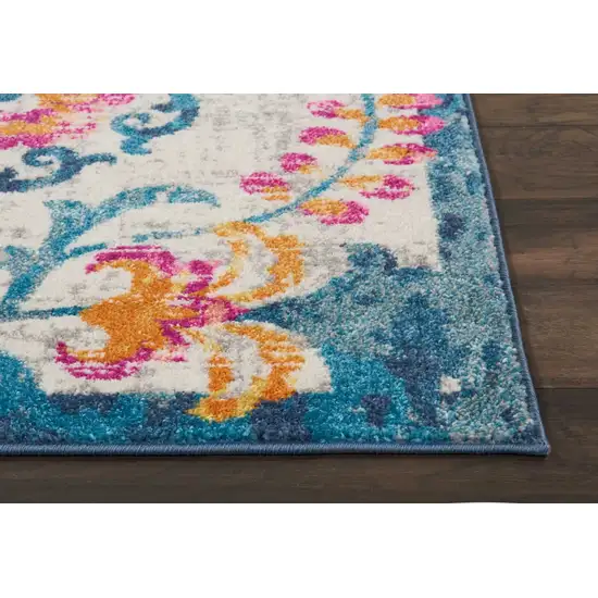 Ivory and Blue Floral Vines Area Rug Photo 6