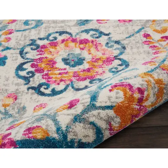 Ivory and Blue Floral Vines Area Rug Photo 3