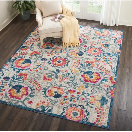 Ivory and Blue Floral Vines Area Rug Photo 5