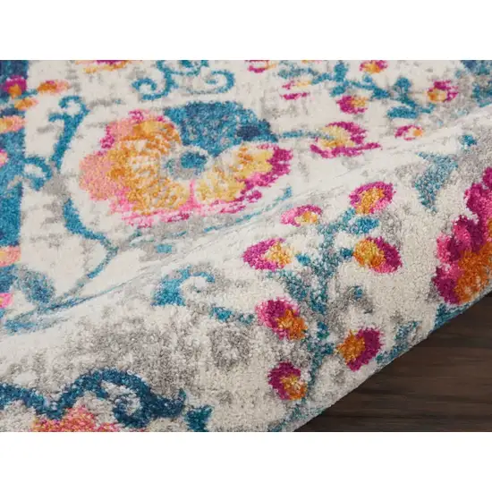 Ivory and Blue Floral Vines Runner Rug Photo 2
