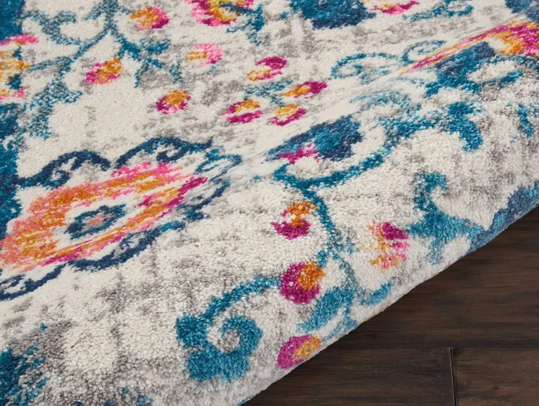 Ivory and Blue Floral Vines Scatter Rug Photo 4