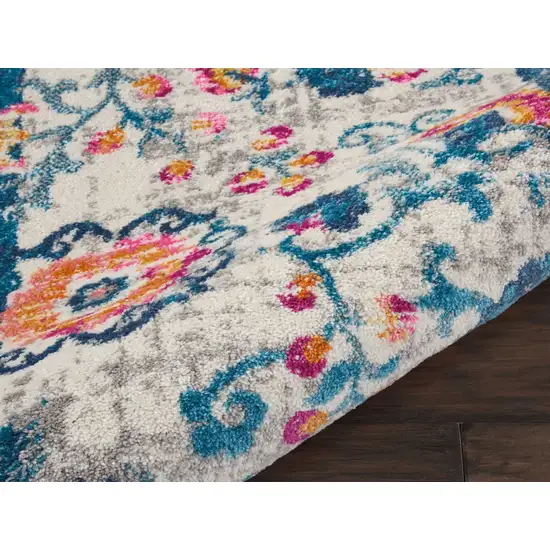 Ivory and Blue Floral Vines Scatter Rug Photo 3