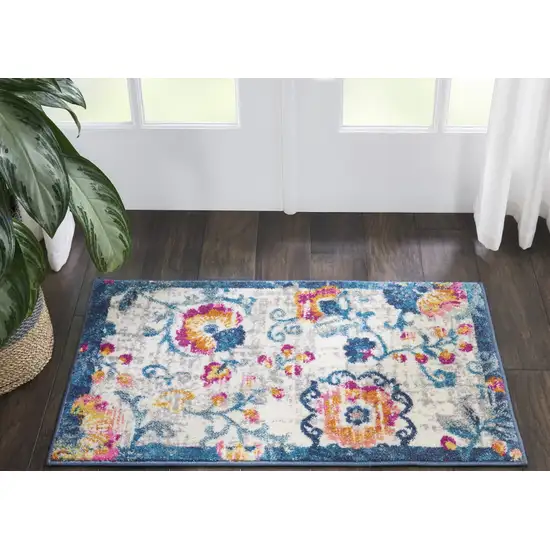 Ivory Floral Power Loom Area Rug Photo 6