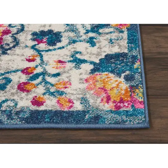 Ivory and Blue Floral Vines Scatter Rug Photo 7