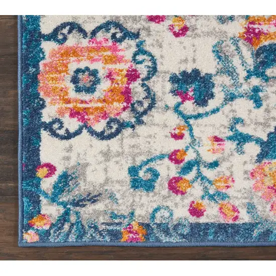 Ivory and Blue Floral Vines Scatter Rug Photo 2