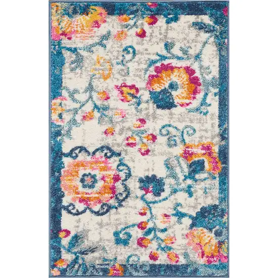 Ivory And Blue Floral Area Rug Photo 1