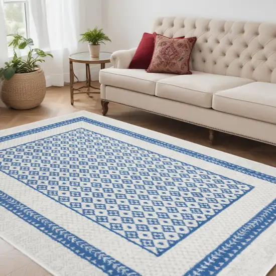 Navy Blue Geometric Dhurrie Area Rug Photo 1