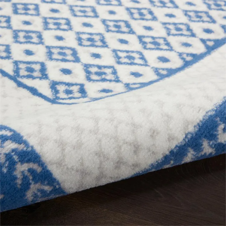 Ivory and Blue Geometric Area Rug Photo 5