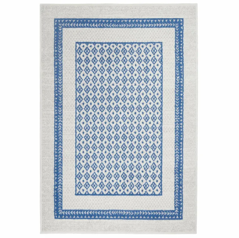 Ivory and Blue Geometric Area Rug Photo 2