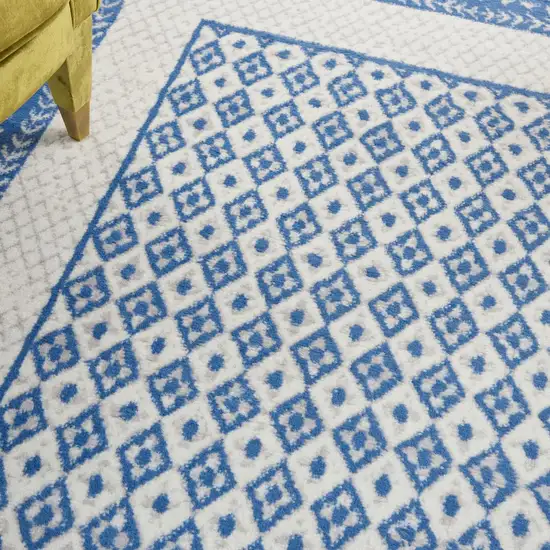 Ivory and Blue Geometric Area Rug Photo 3