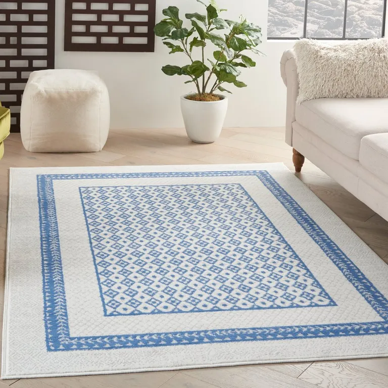 Ivory and Blue Geometric Area Rug Photo 4