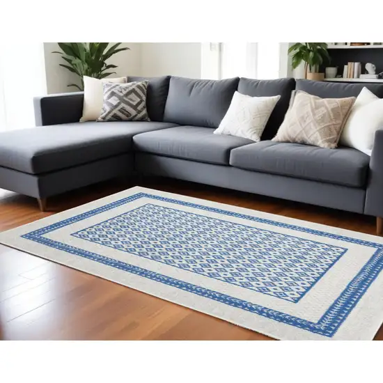 Navy Blue Geometric Dhurrie Area Rug Photo 1