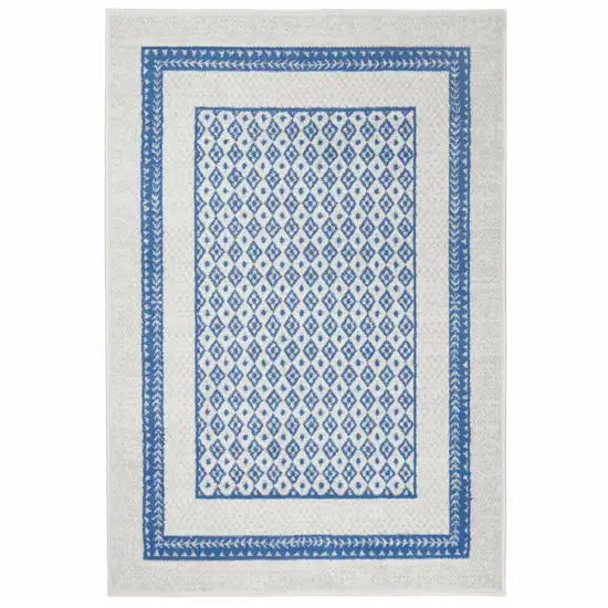 Ivory and Blue Geometric Area Rug Photo 9