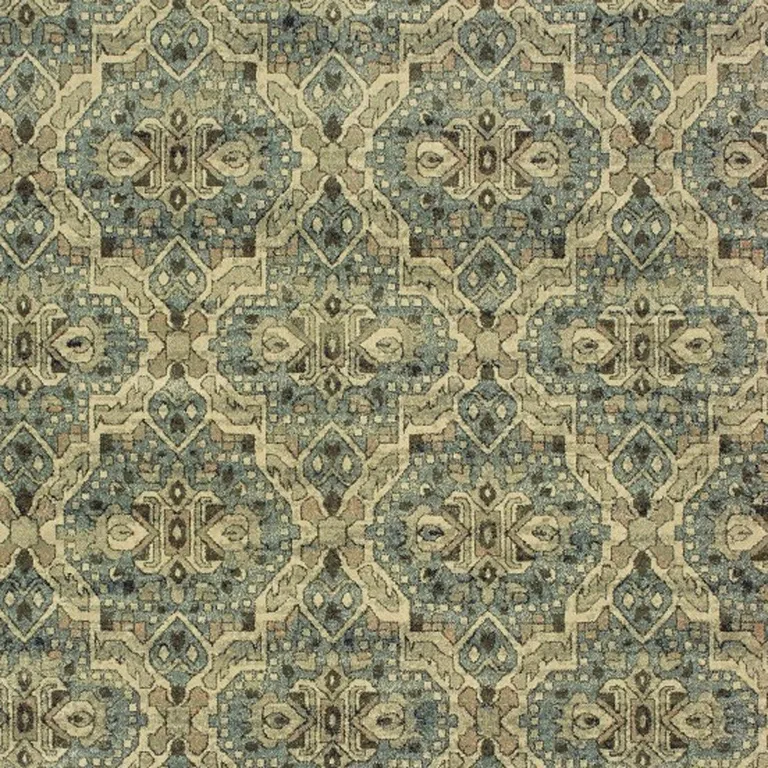 Ivory and Blue Geometric Area Rug Photo 4