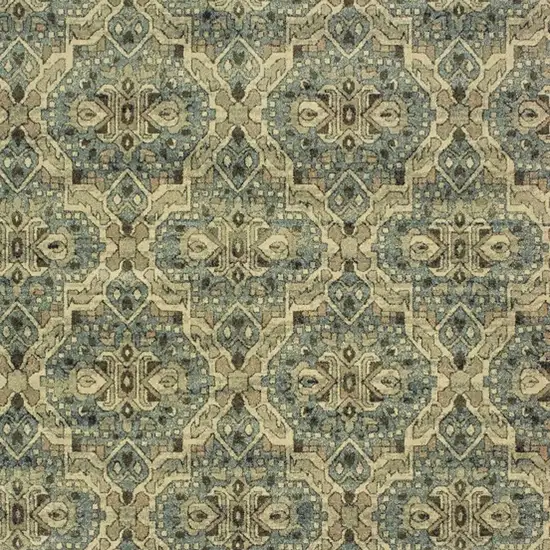 Ivory and Blue Geometric Area Rug Photo 4