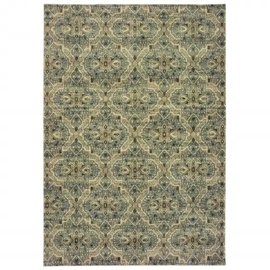 Ivory and Blue Geometric Area Rug Photo 8