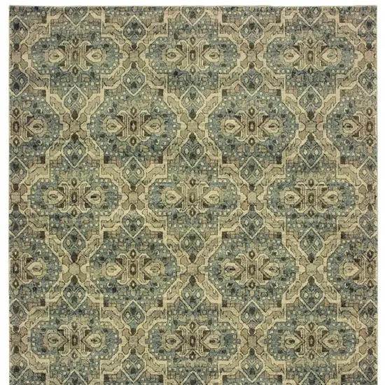 Ivory and Blue Geometric Area Rug Photo 7