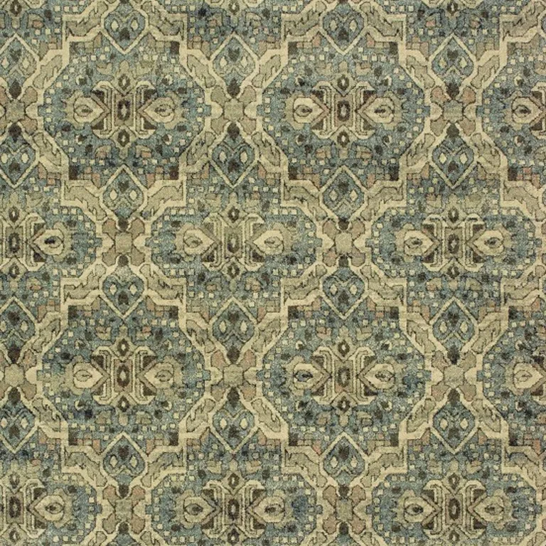 Ivory and Blue Geometric Area Rug Photo 4