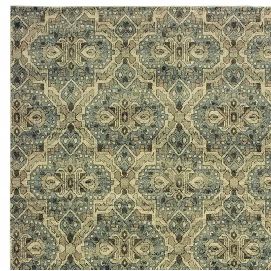 Ivory and Blue Geometric Area Rug Photo 7