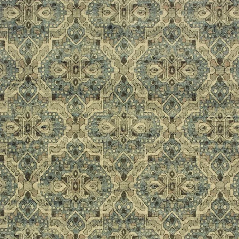 Ivory and Blue Geometric Area Rug Photo 4