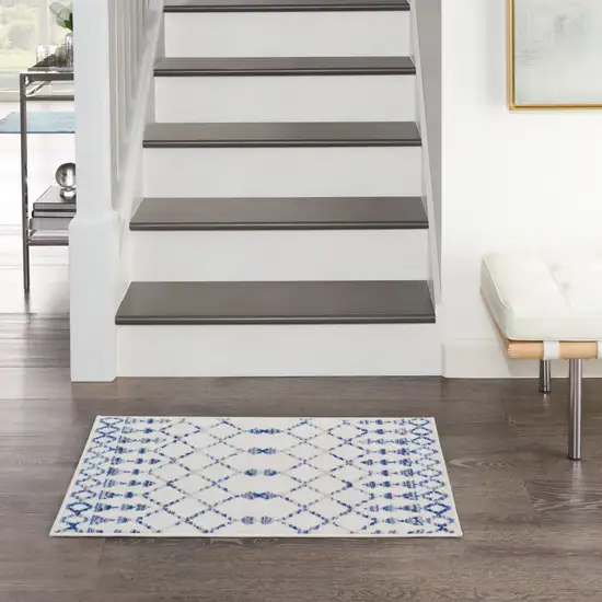 Ivory and Blue Geometric Area Rug Photo 8