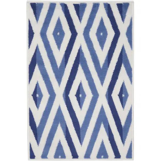 Ivory and Blue Geometric Area Rug Photo 2