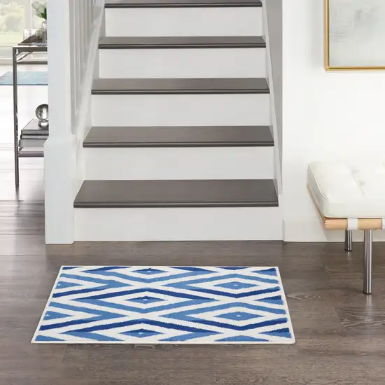 Ivory and Blue Geometric Area Rug Photo 9