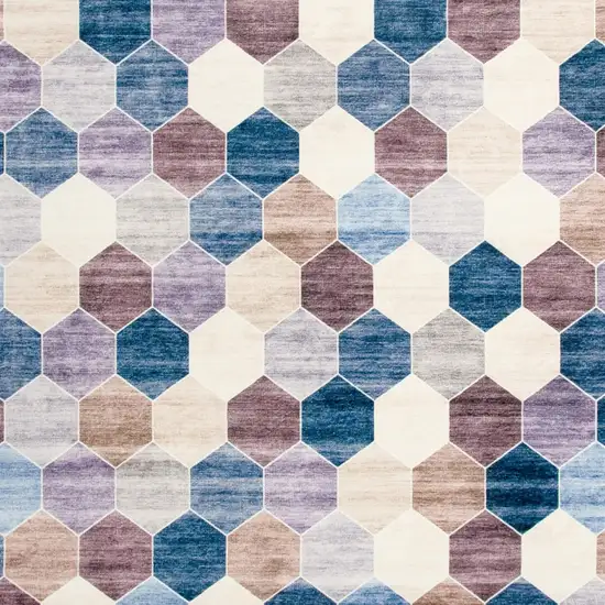 Ivory and Blue Geometric Distressed Area Rug Photo 6