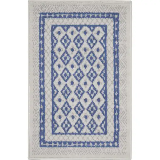 Ivory and Blue Geometric Distressed Area Rug Photo 5