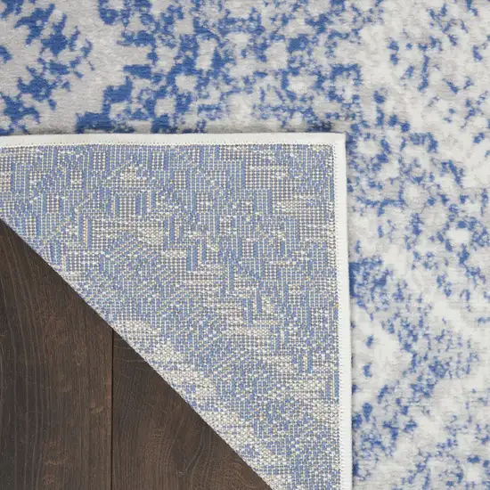 Ivory and Blue Geometric Distressed Area Rug Photo 7