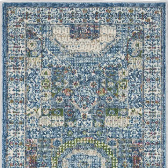 Ivory and Blue Geometric Distressed Non Skid Area Rug Photo 8