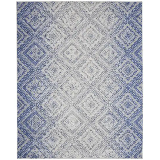 Ivory and Blue Geometric Distressed Non Skid Area Rug Photo 2