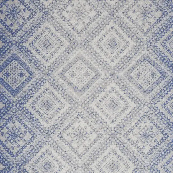 Ivory and Blue Geometric Distressed Non Skid Area Rug Photo 5