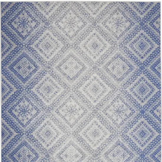 Ivory and Blue Geometric Distressed Non Skid Area Rug Photo 6