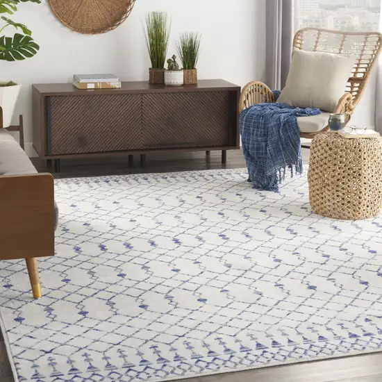 Ivory and Blue Geometric Distressed Non Skid Area Rug Photo 9