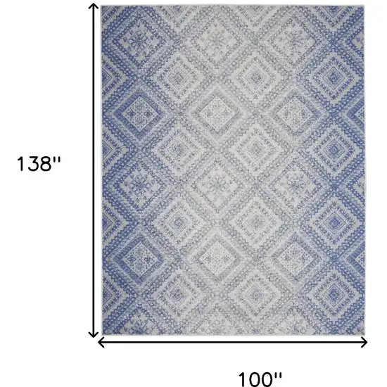 Ivory and Blue Geometric Distressed Non Skid Area Rug Photo 3