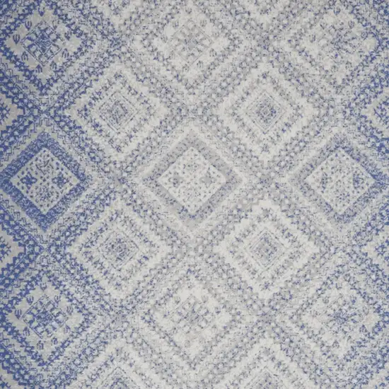 Ivory and Blue Geometric Distressed Non Skid Area Rug Photo 5