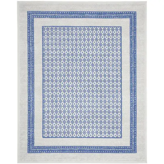 Ivory and Blue Geometric Distressed Non Skid Area Rug Photo 2